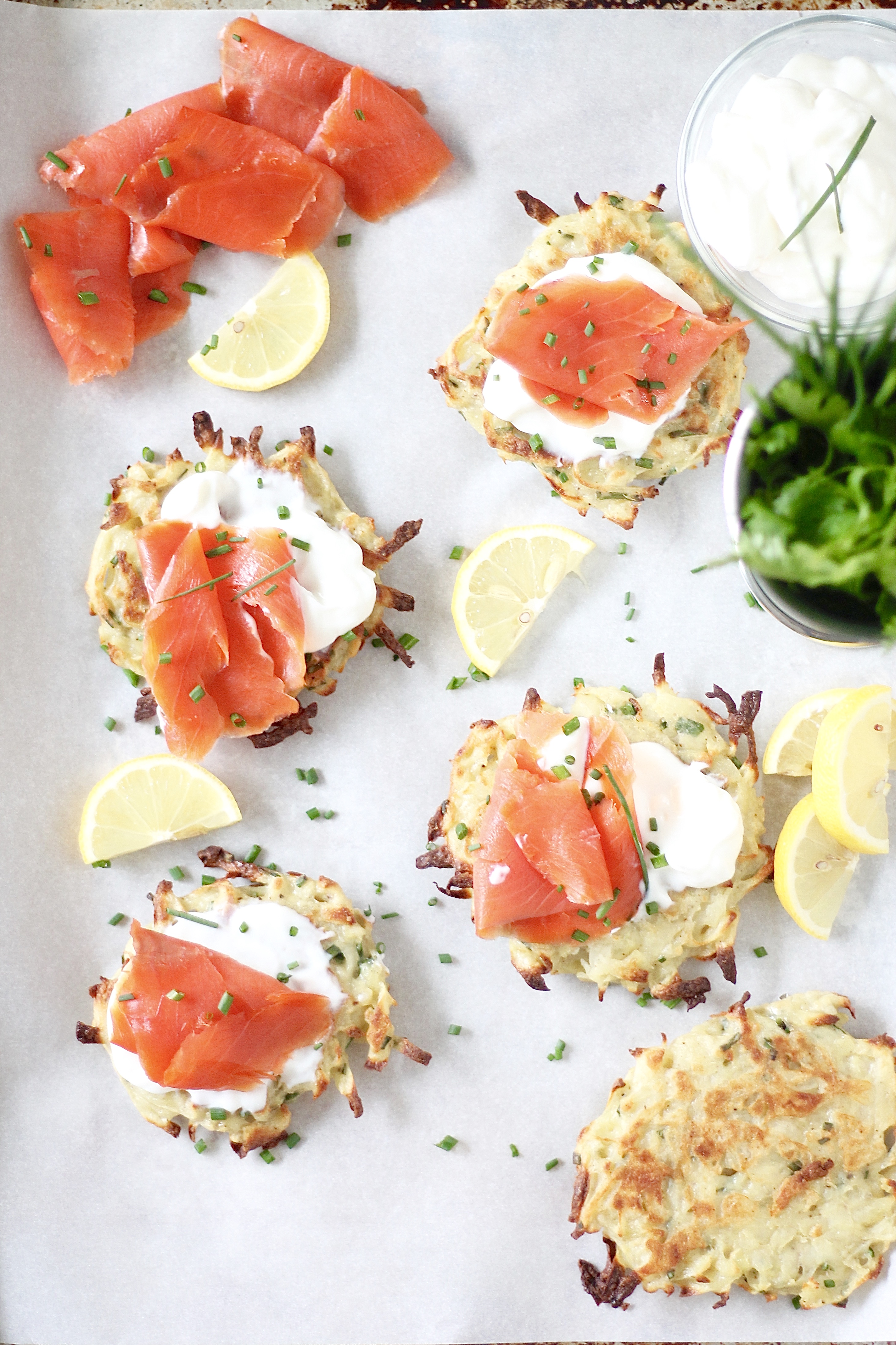 Baked Shredded Potato Pancakes with Greek Yogurt and Smoked Salmon ...