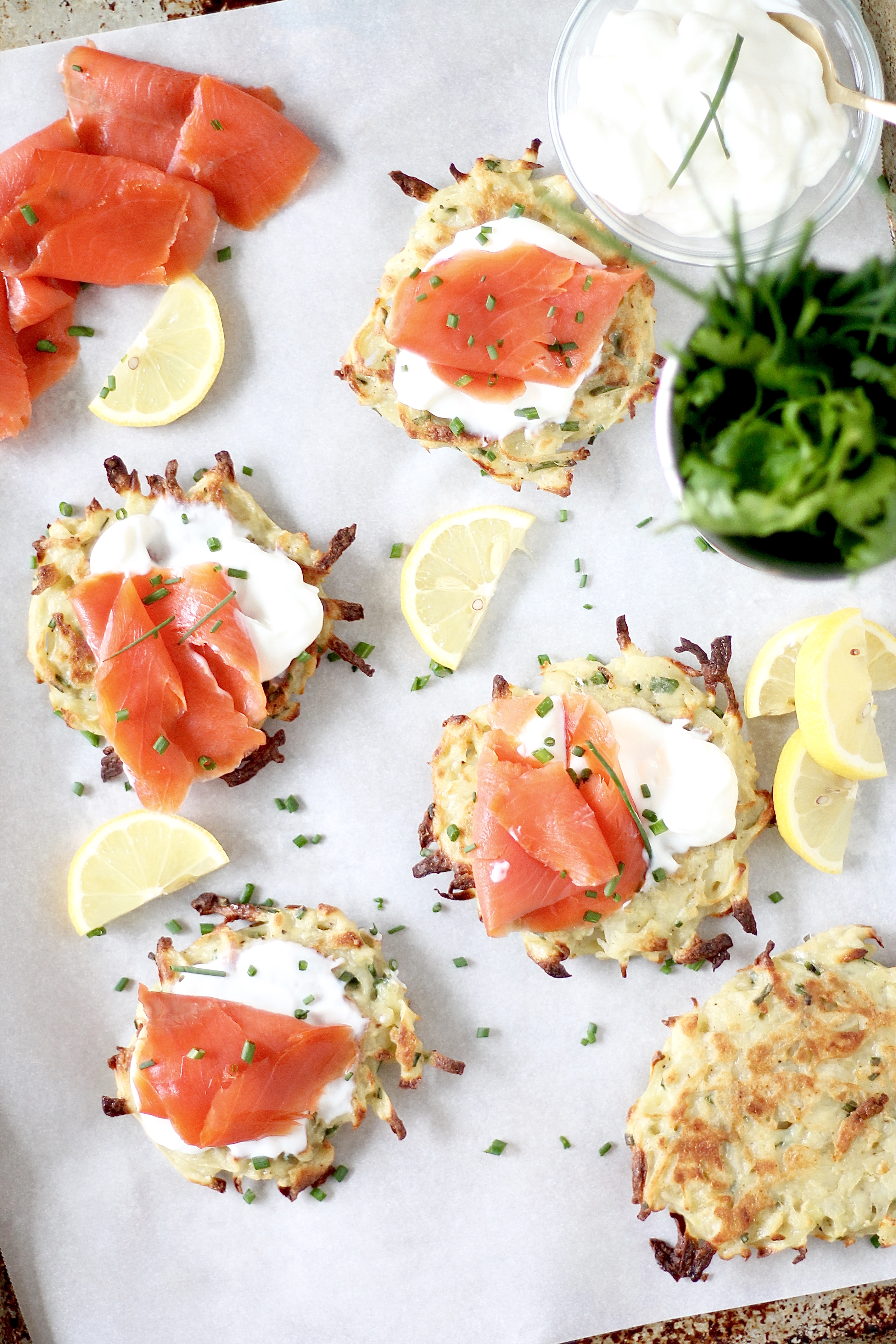 Baked Shredded Potato Pancakes with Greek Yogurt and Smoked Salmon ...